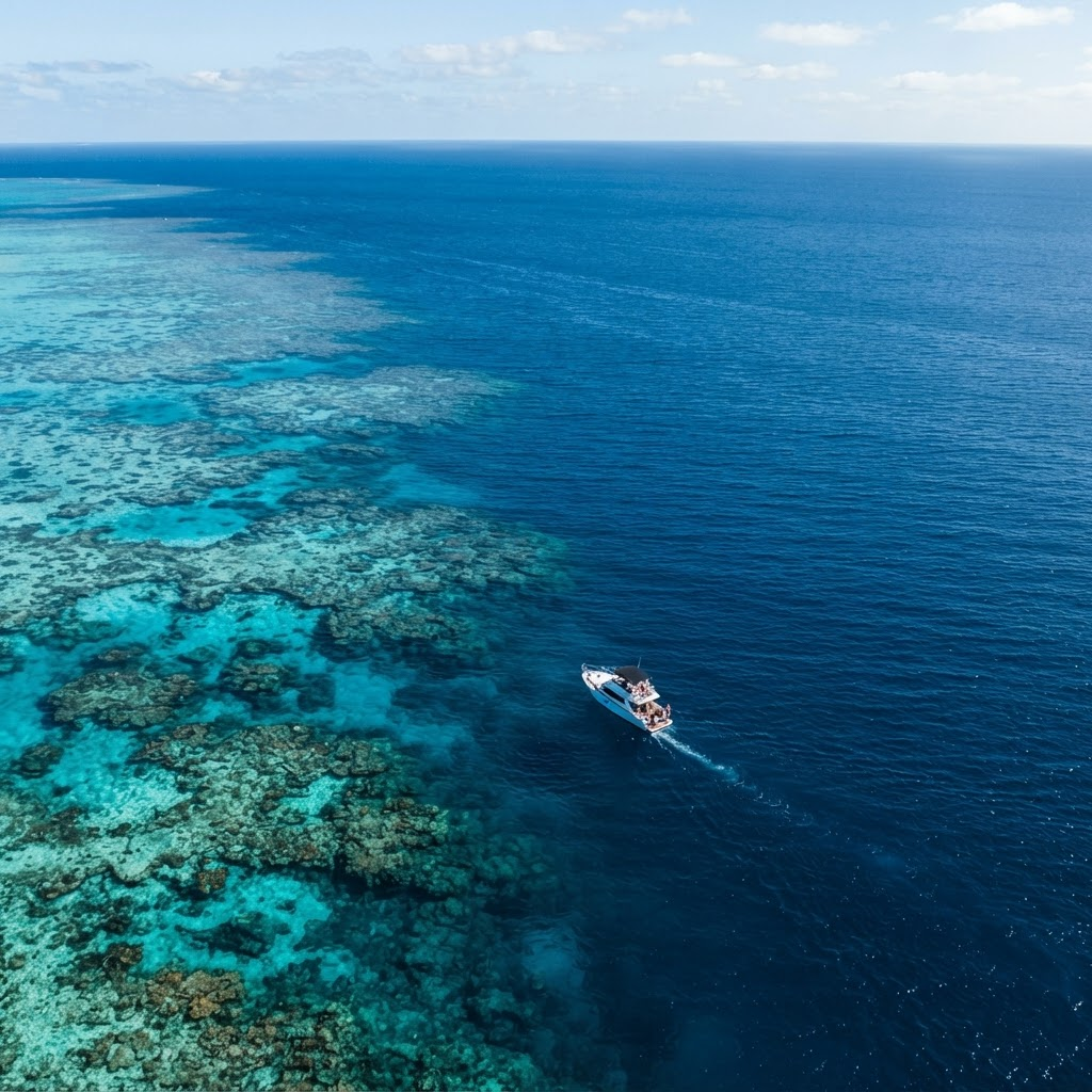 Aerial view of a turquoise coral reef